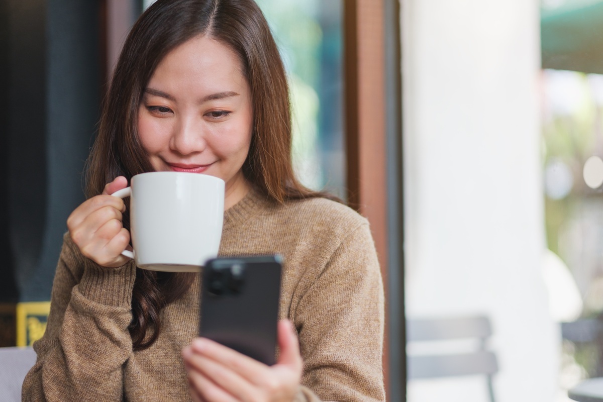 Woman Phone Coffee